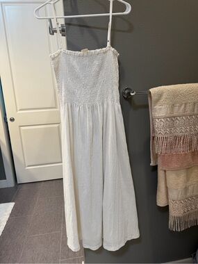 H&M White Smocked Strap Midi Dress